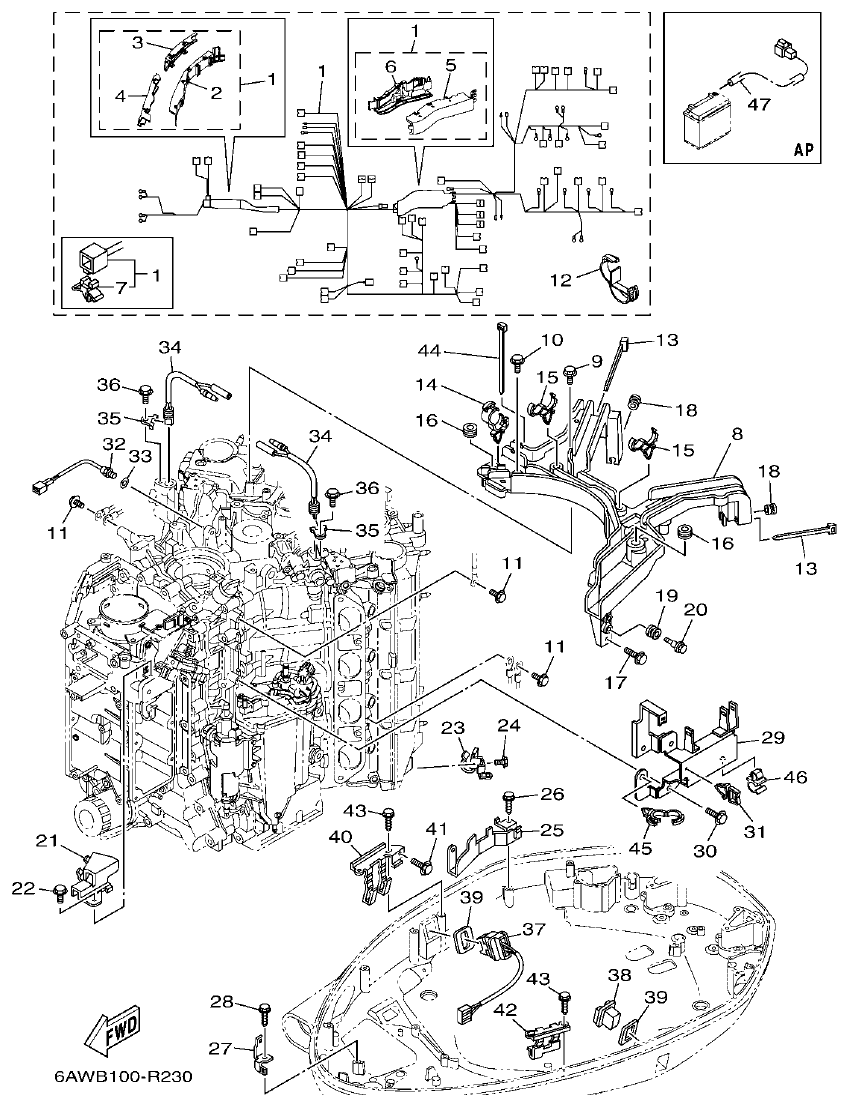 Yamaha F350AET, FL350AET ELECTRICAL 5 parts diagram